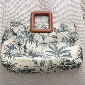 Tropical Print Tote with Brown Handle